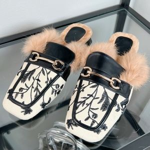 Floral print loafer mules